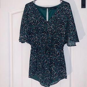 Honey Punch green leopard print romper